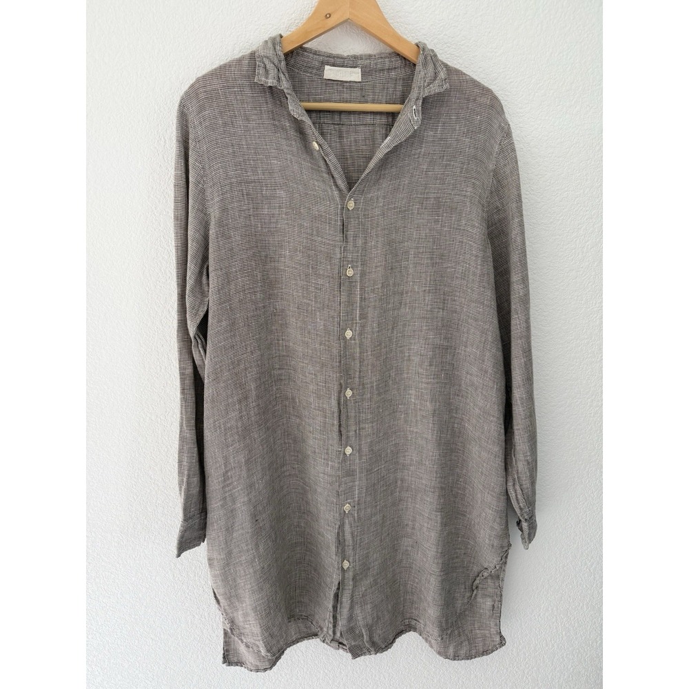 CP Shades 100% Linen Houndstooth Shirt Dress Large